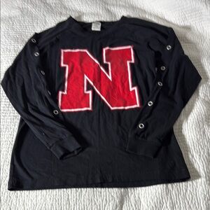 Victoria Secret PINK T Shirt Small Nebraska Huskers Black Red Eyelet Trim New